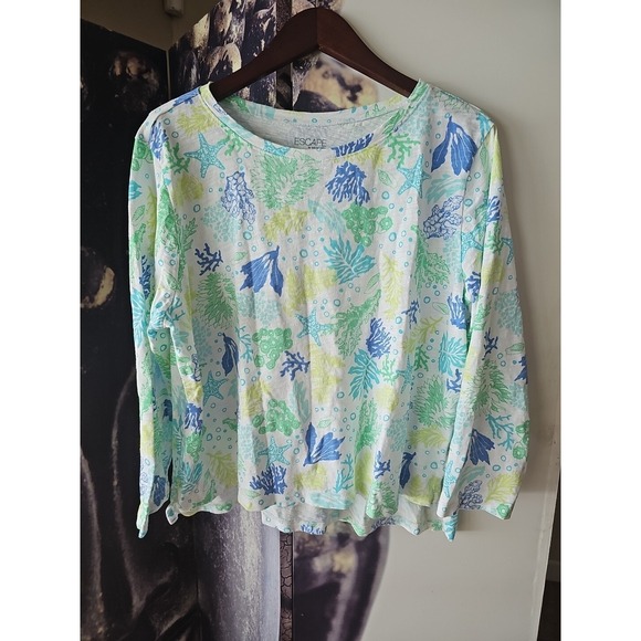 Escape by Habitat Cotton Slub Floral Nautical Print Long Sleeve Boxy Tee XL - Picture 2 of 8